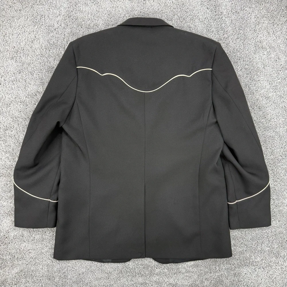 Scully Blazer Men's 44 Black Retro Western Jacket Yokes Piping Smile Pockets